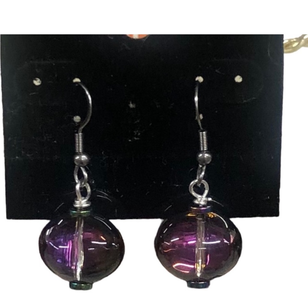 HANDCRAFTED Iridescent GLASS BEAD Drop Earrings